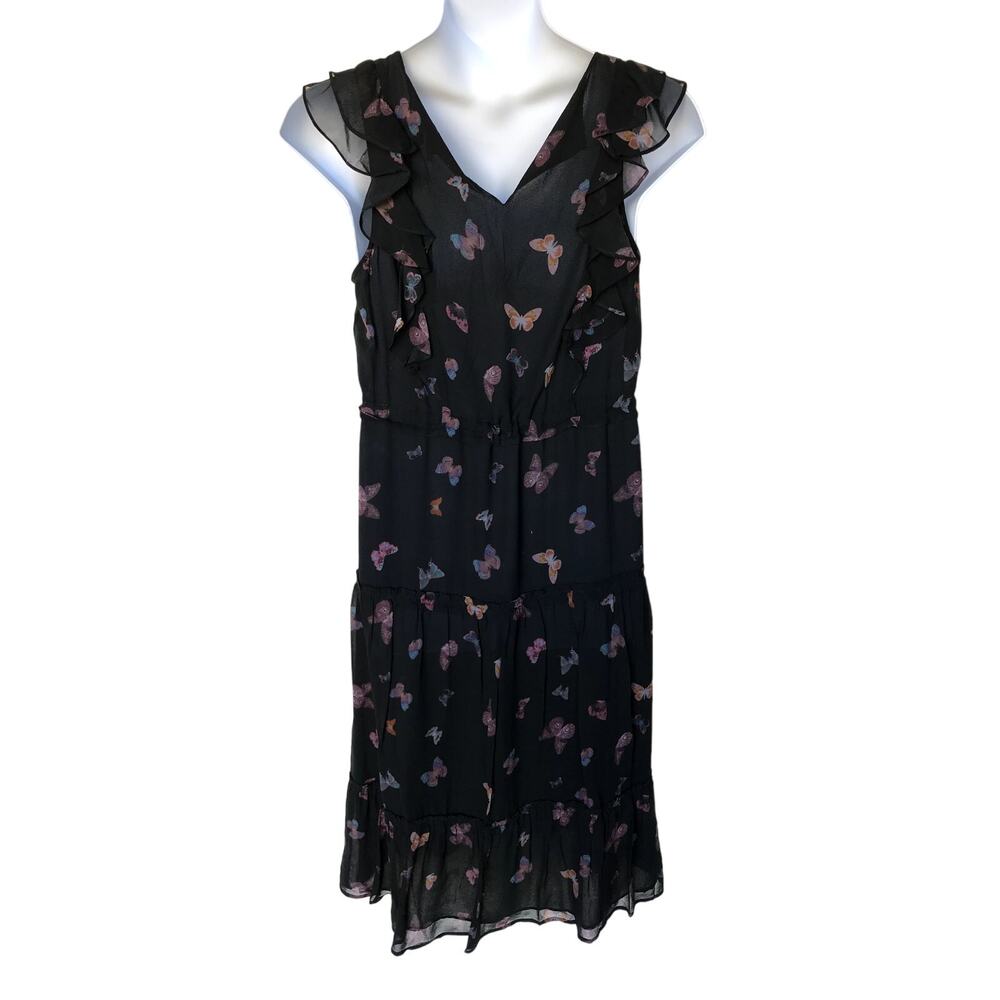 NWT Paige Black Butterfly Print Silk "Basil" Dress with Drawstring Waist size L - Picture 4 of 9